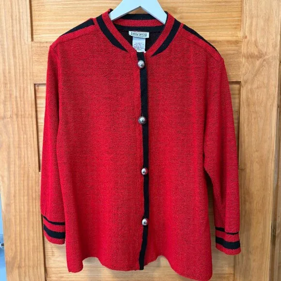 Vtg Amy Jess Terry Cloth Vibrant Red Black 3 Piece Suit Set Women's size S - Picture 2 of 8